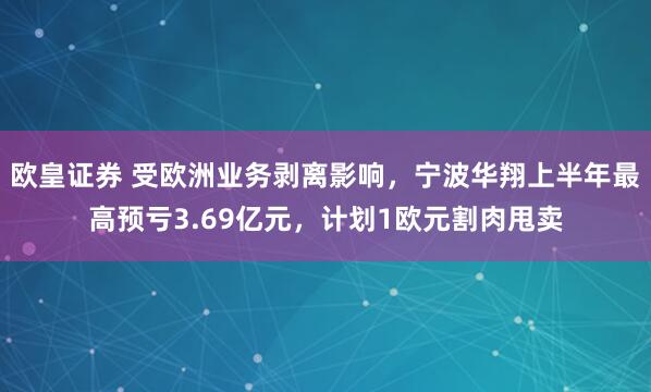 欧皇证券 受欧洲业务剥离影响，宁波华翔上半年最高预亏3.69亿元，计划1欧元割肉甩卖